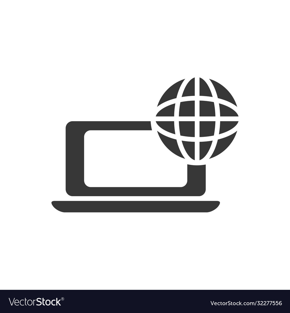 Laptop computer with global sphere icon