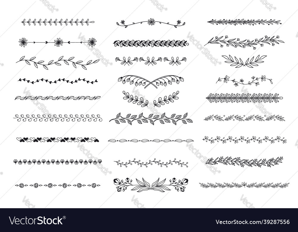 Line art floral dividers plant borders Royalty Free Vector