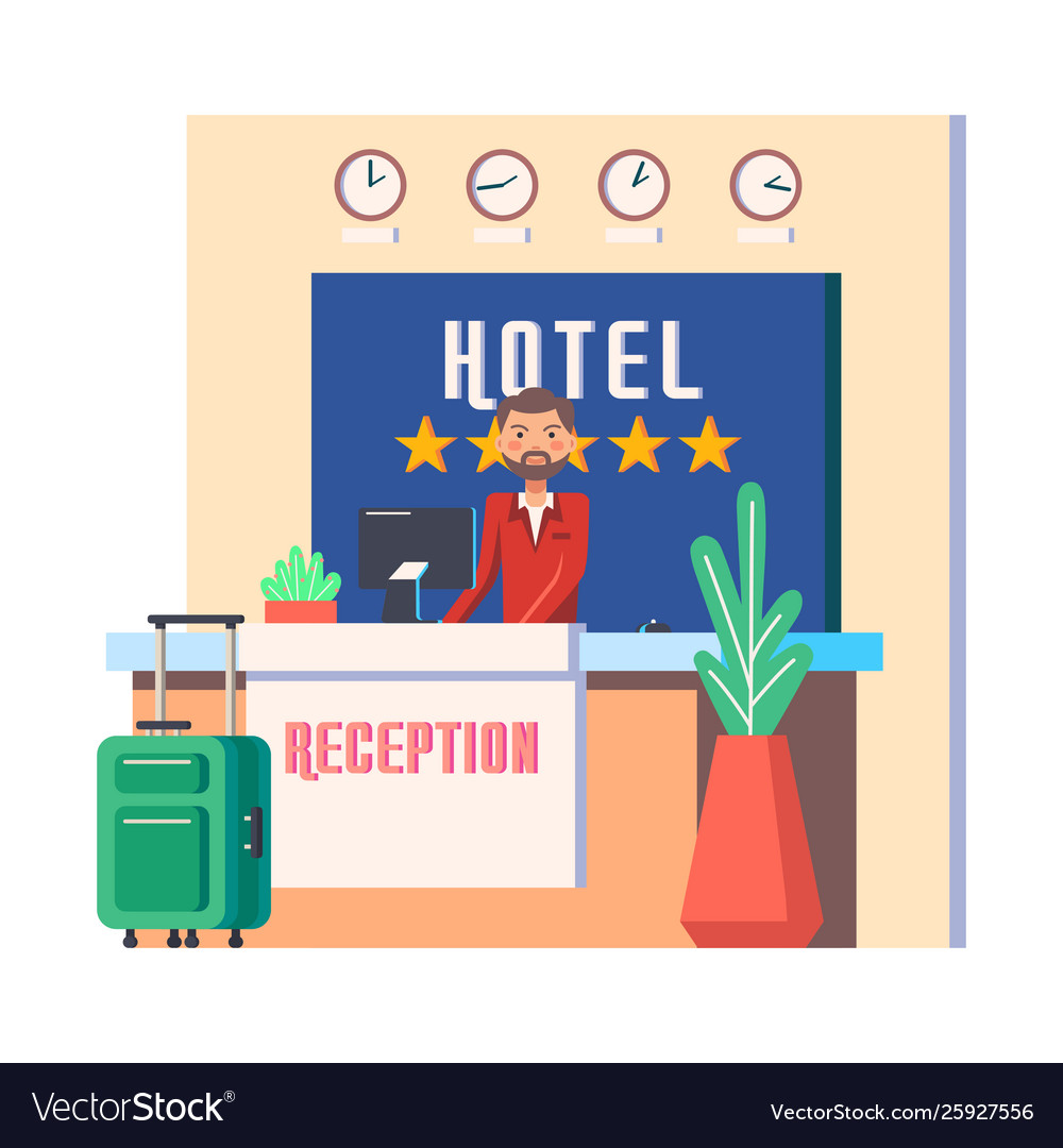 Man at hotel hall or male hostel reception Vector Image