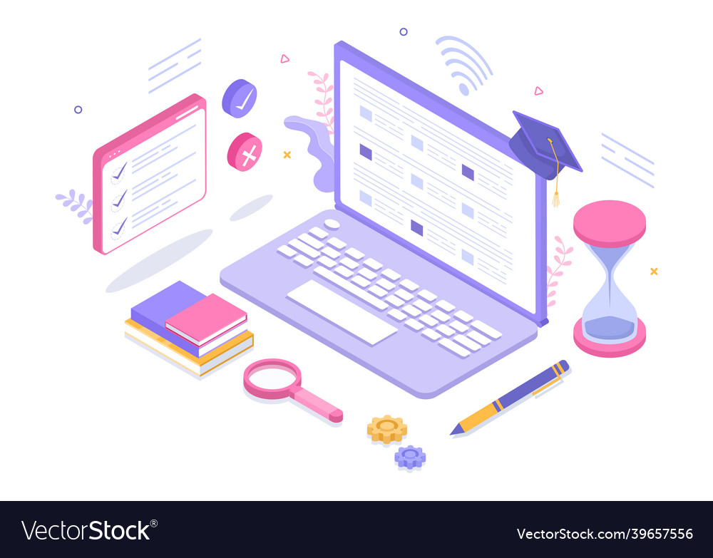 Online testing background with checklist taking