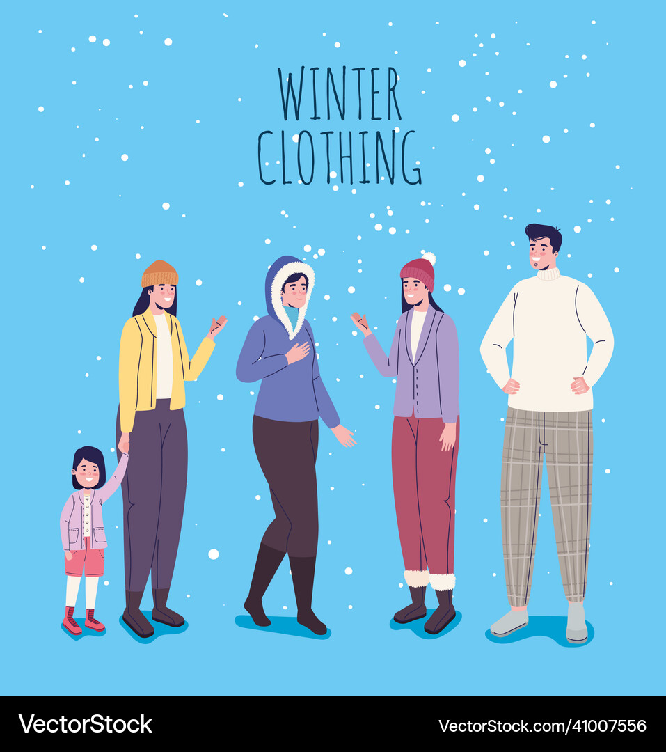 People using winter clothing Royalty Free Vector Image