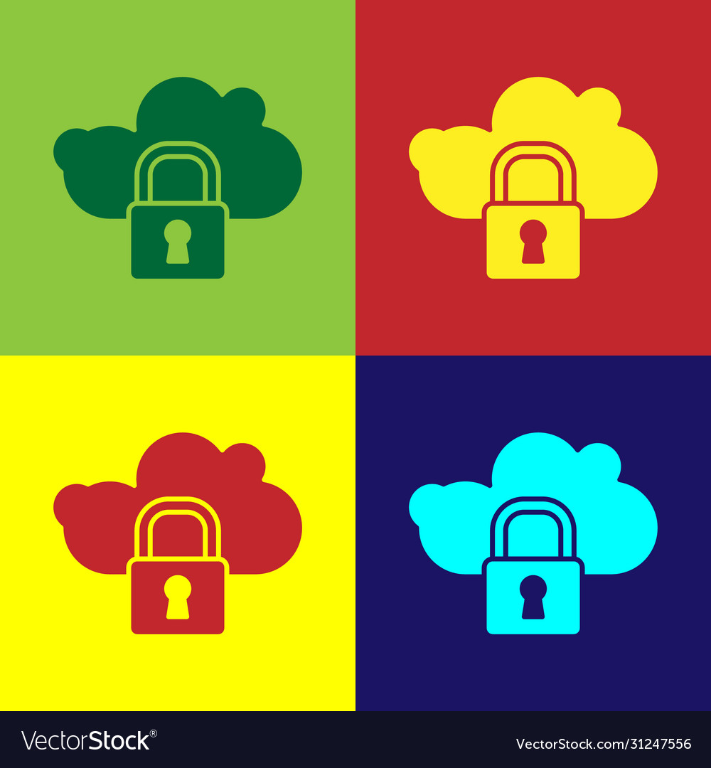 Pop art cloud computing lock icon isolated