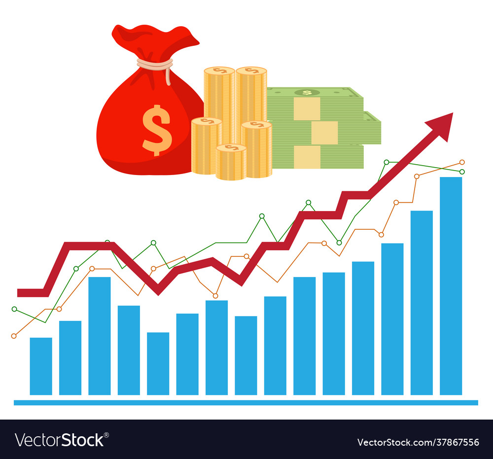 Rising graph financial chart with arrow vector image Rising graph financial chart with arrow