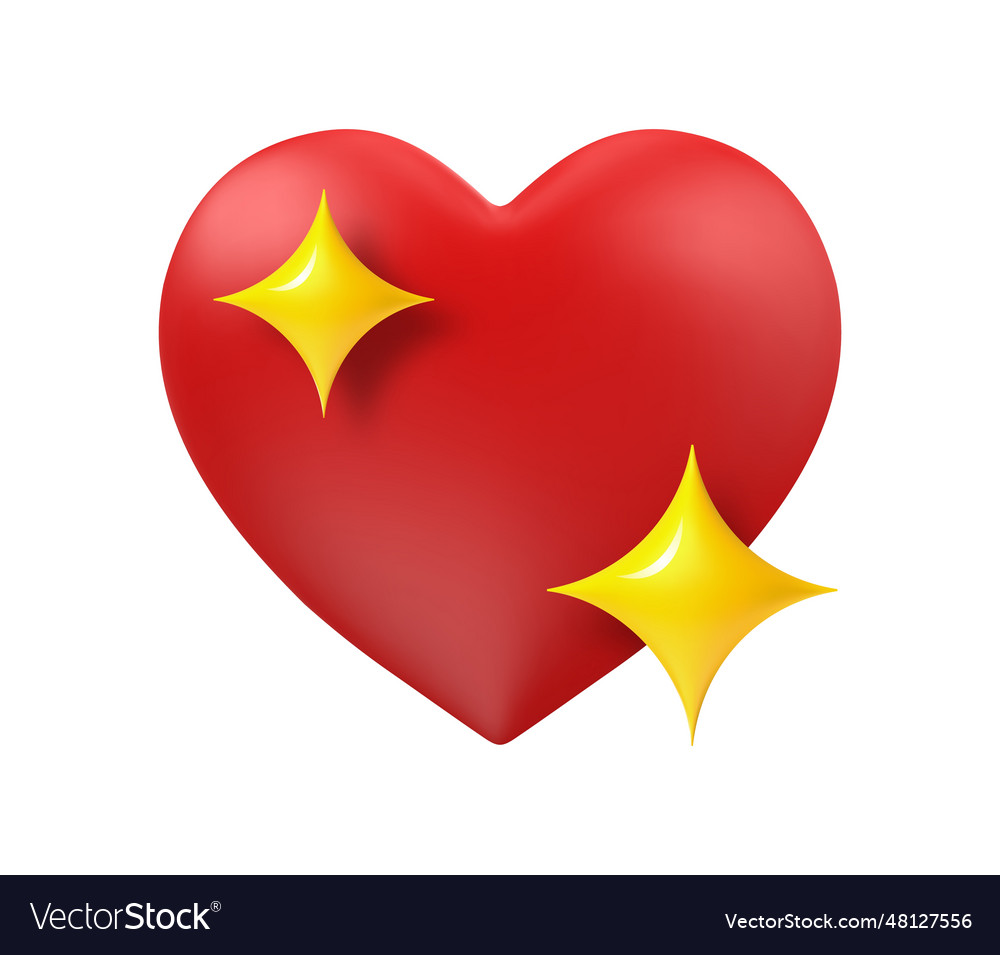 Sparkling heart emoji 3d red heart and yellow Vector Image