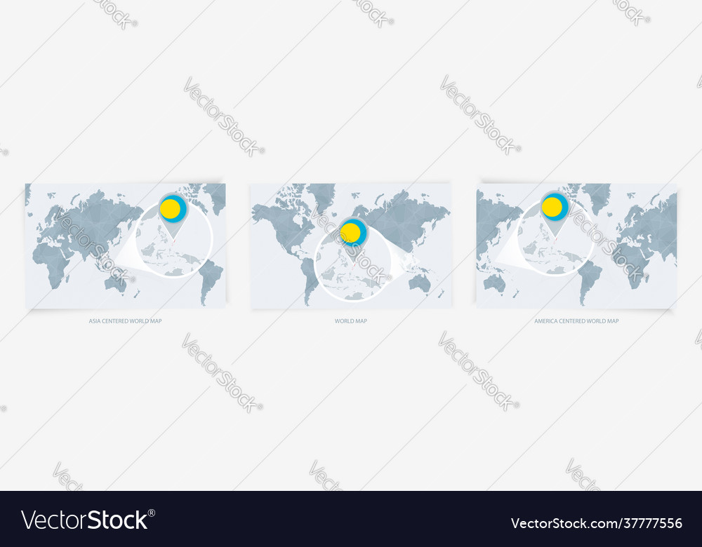 Three versions world map with enlarged