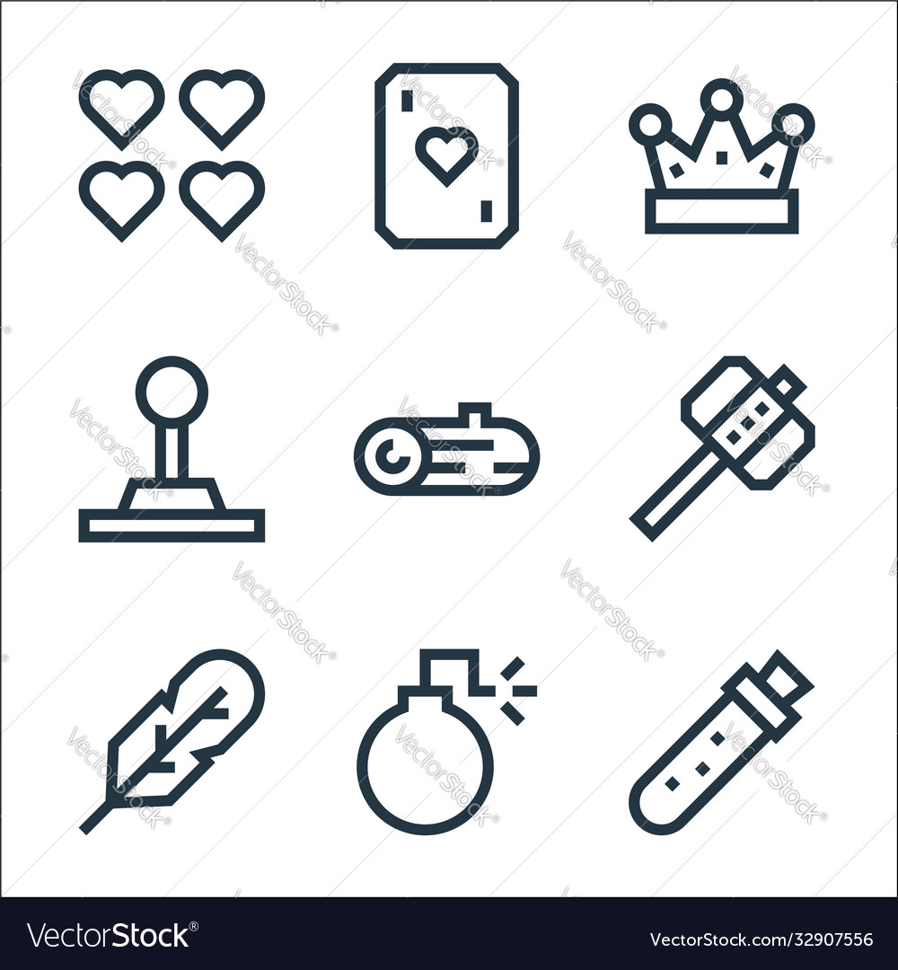 Video game elements line icons linear set quality vector image Video game elements line icons linear set quality
