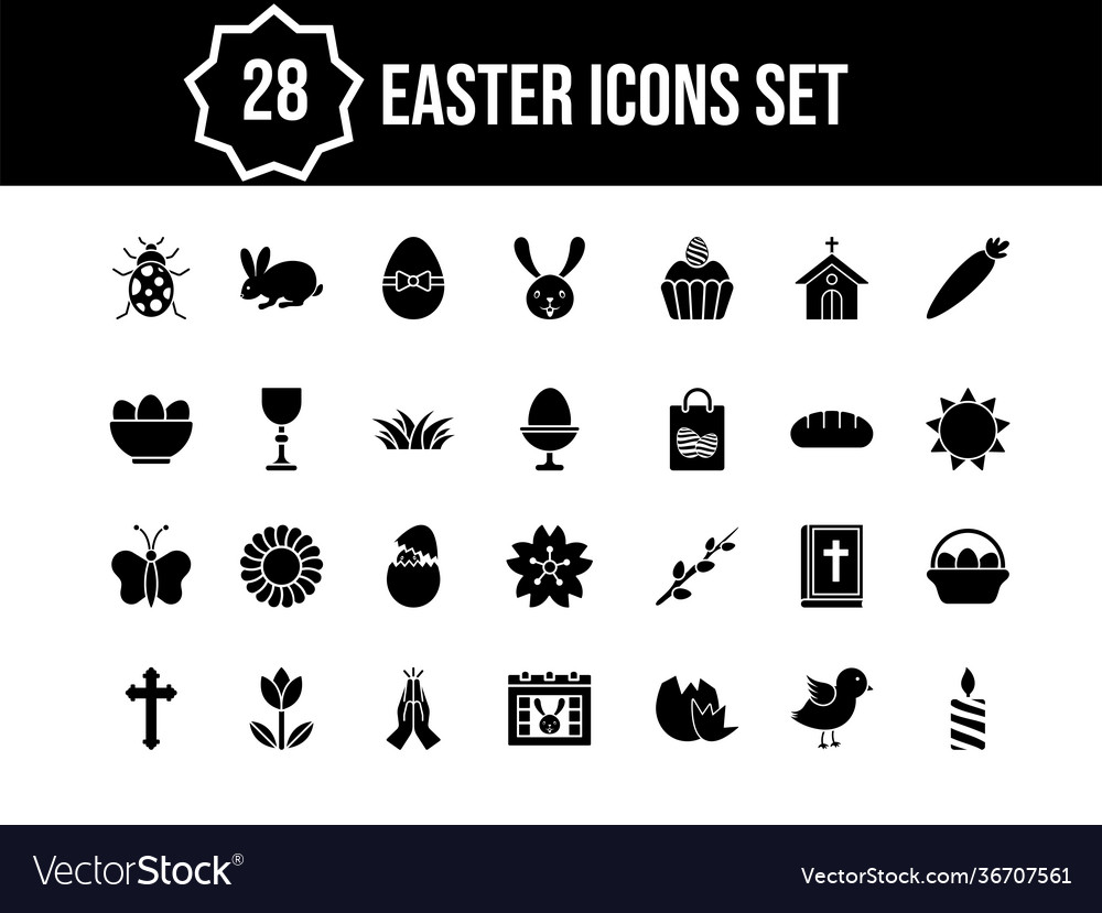 28 easter glyph icon set on white background