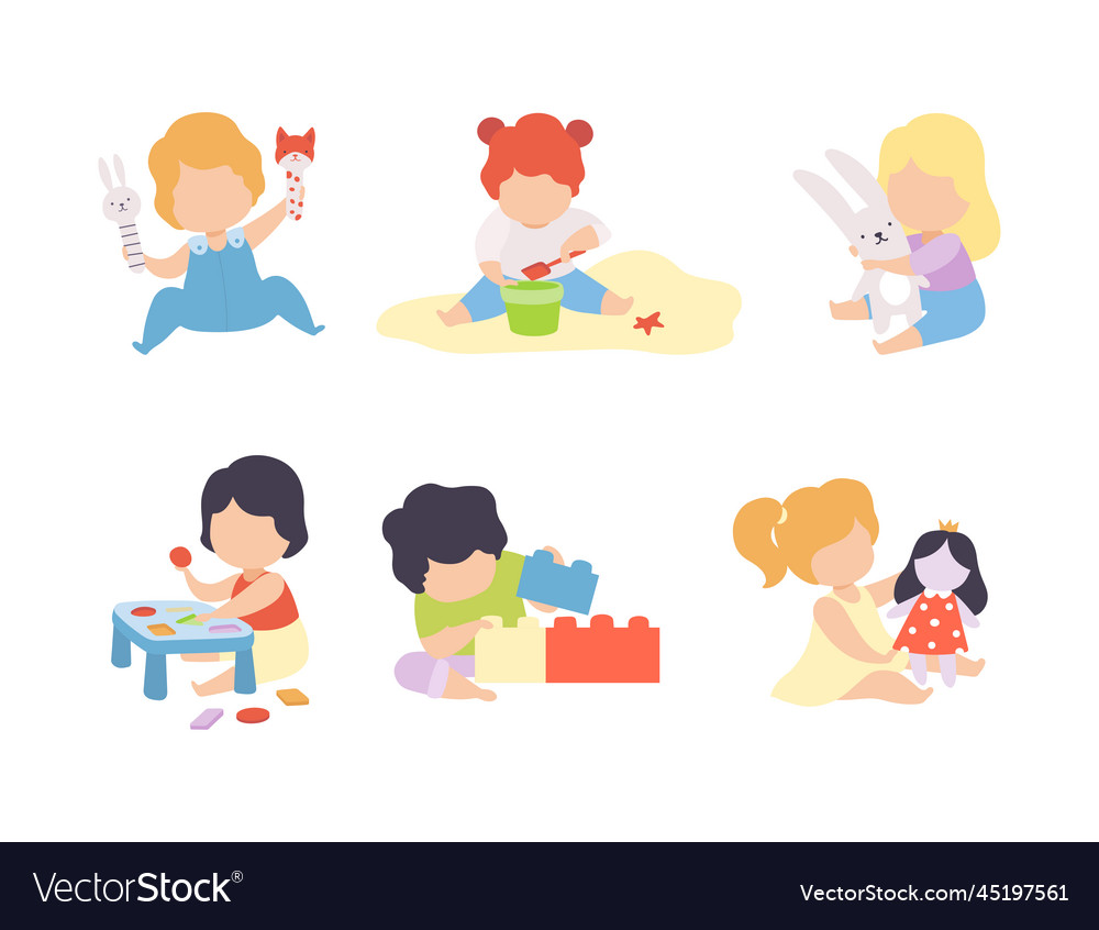 Baby boy and girl sitting on the floor playing Vector Image