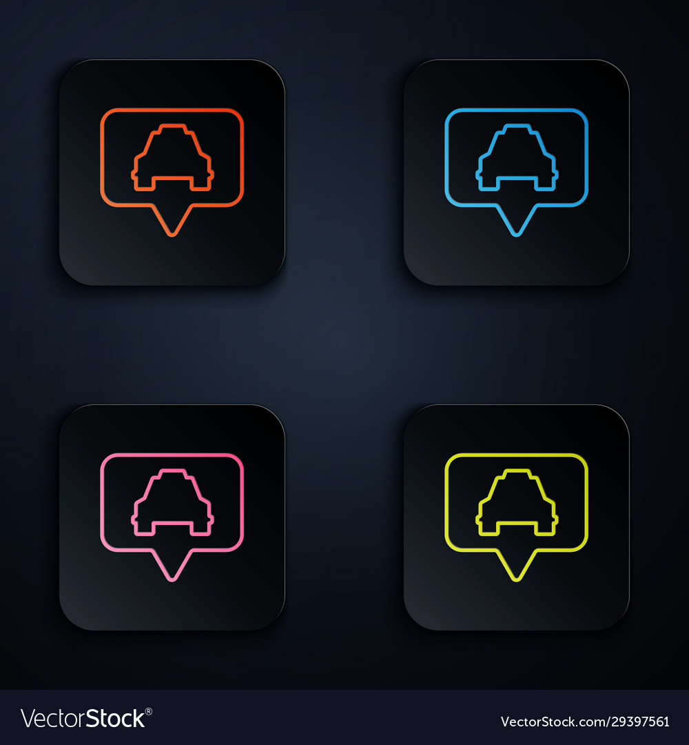 Color neon line map pointer with taxi icon vector image Color neon line map pointer with taxi icon