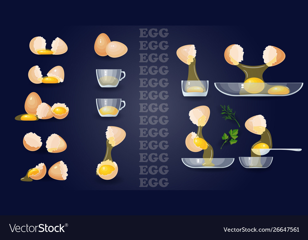 Eggs yolks albumen eggshells glass bowls