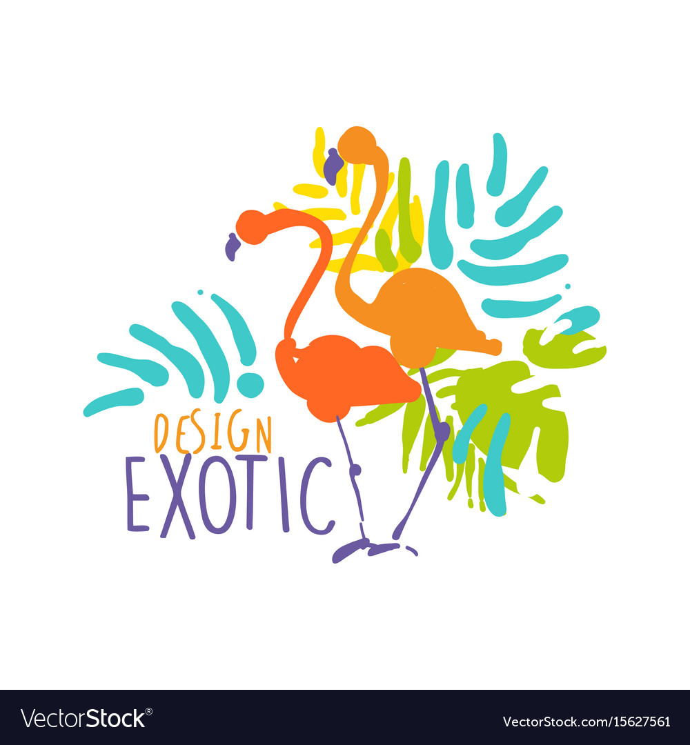 Exotic logo design with flamingo birds colorful Vector Image