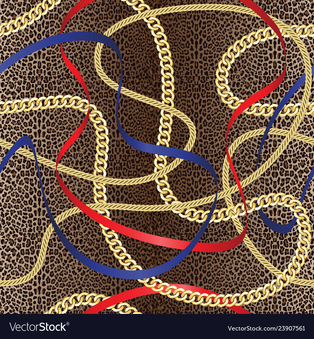 Golden chains seamless pattern on leopard vector image Golden chains seamless pattern on leopard