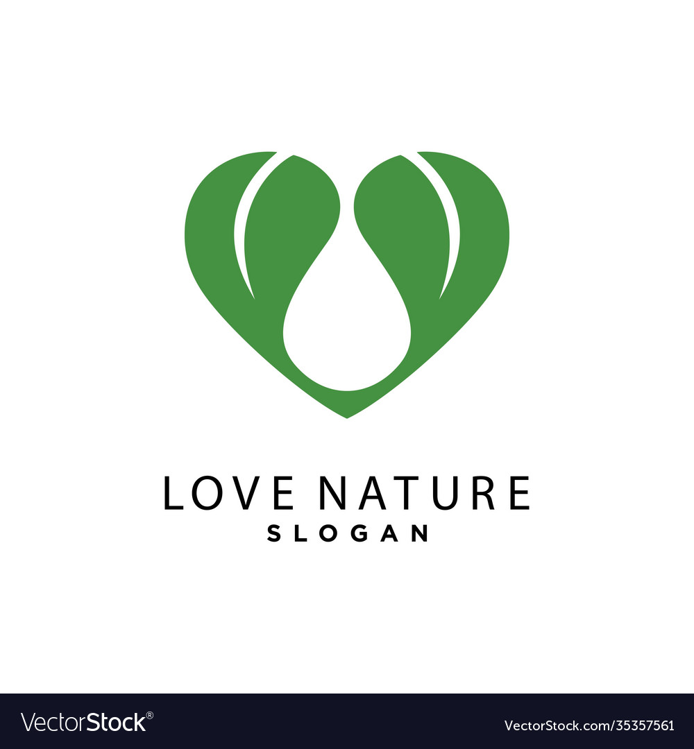 Green icon with heart shape and two leaves can