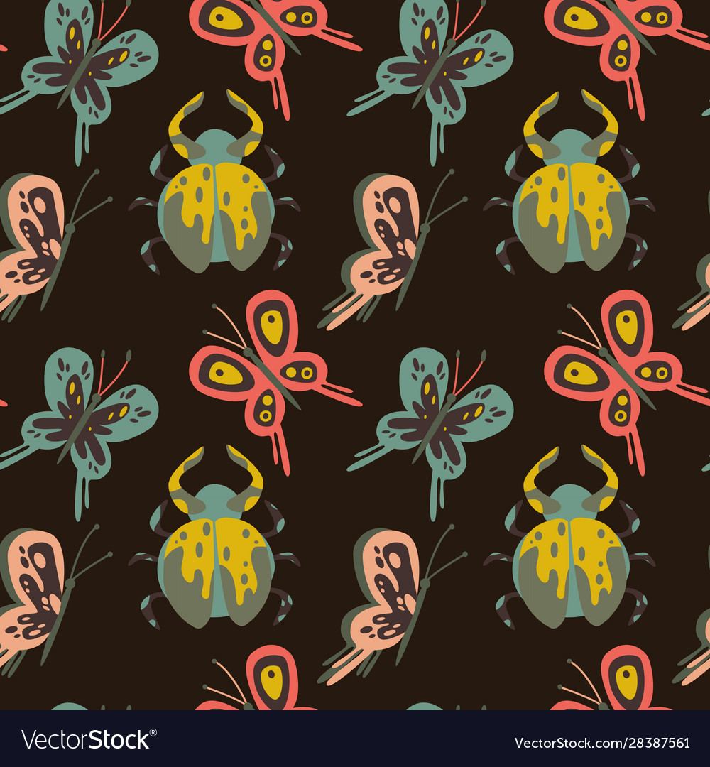 Naive pattern with insects butterfly bug Vector Image Naive pattern with insects butterfly bug