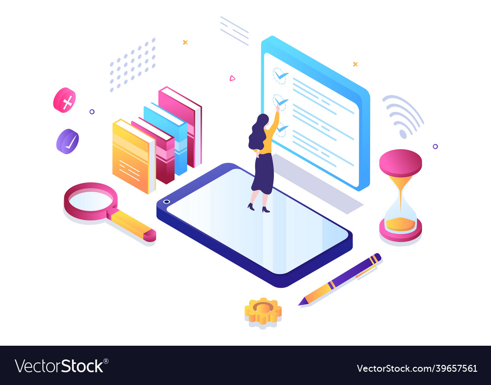 Online testing background with checklist taking