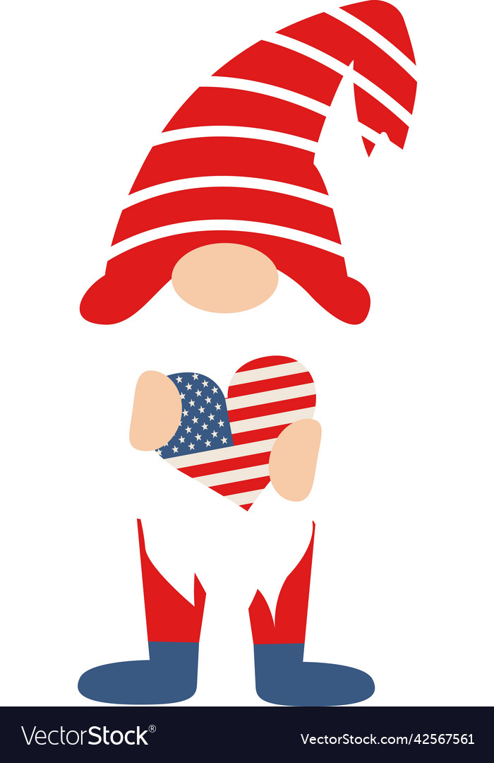 Patriotic American Gnome Cute Scandinavian Dwarf Vector Image