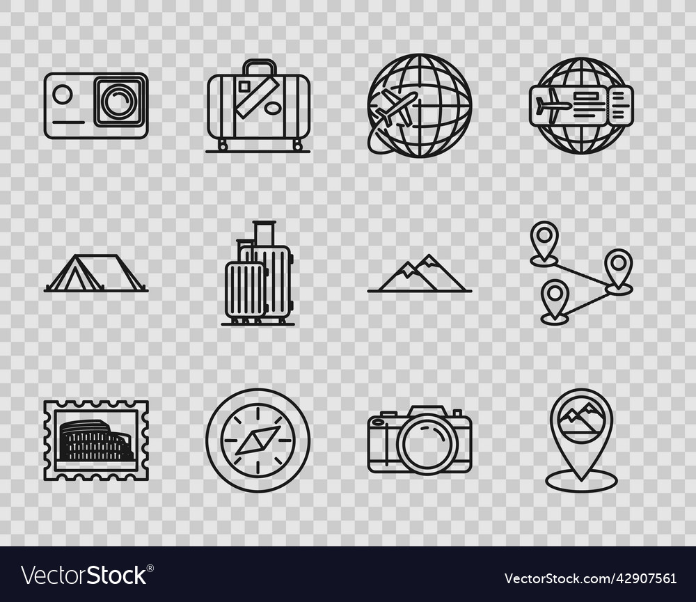 Set line postal stamp and coliseum map pointer