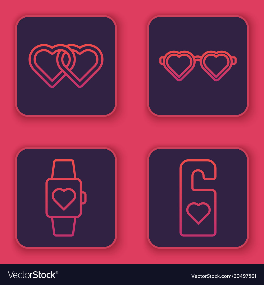 Set line two linked hearts heart in center Vector Image Set line two linked hearts heart in center