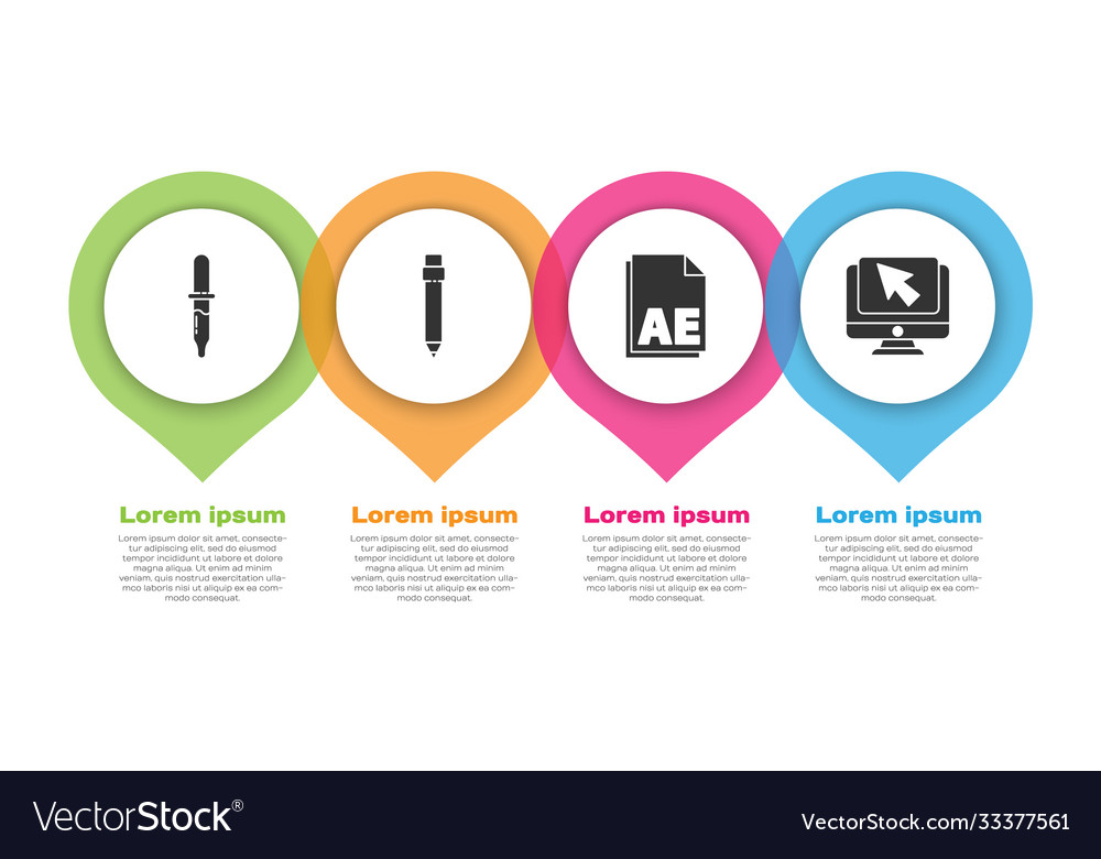 Set pipette pencil with eraser ae file document vector image Set pipette pencil with eraser ae file document