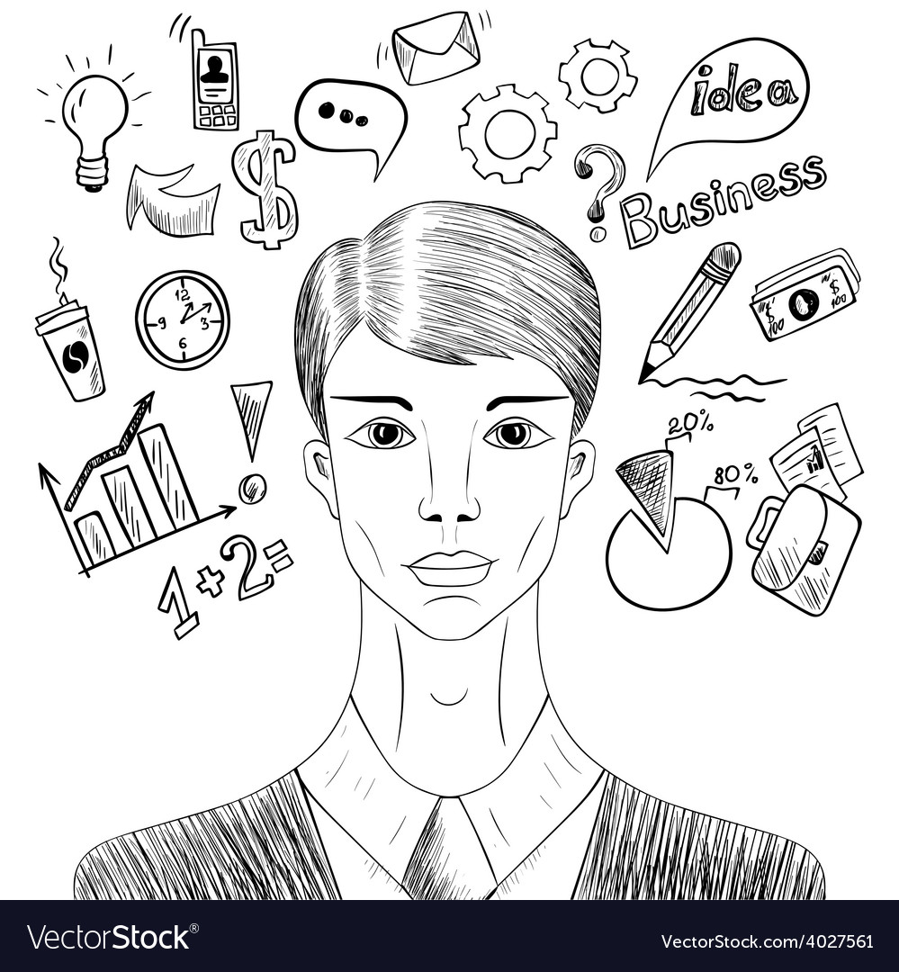 Sketch businessman with elements of working