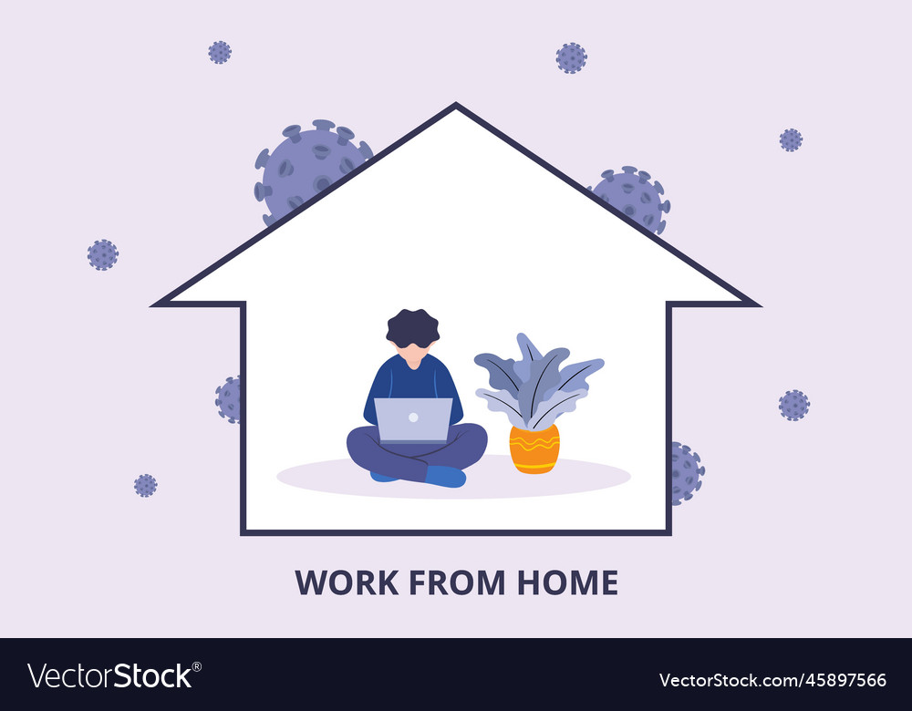 A man working with computer at home flat design vector image A man working with computer at home flat design