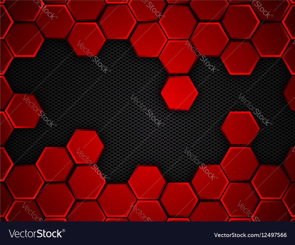 Abstract red and black background with hexagons Vector Image