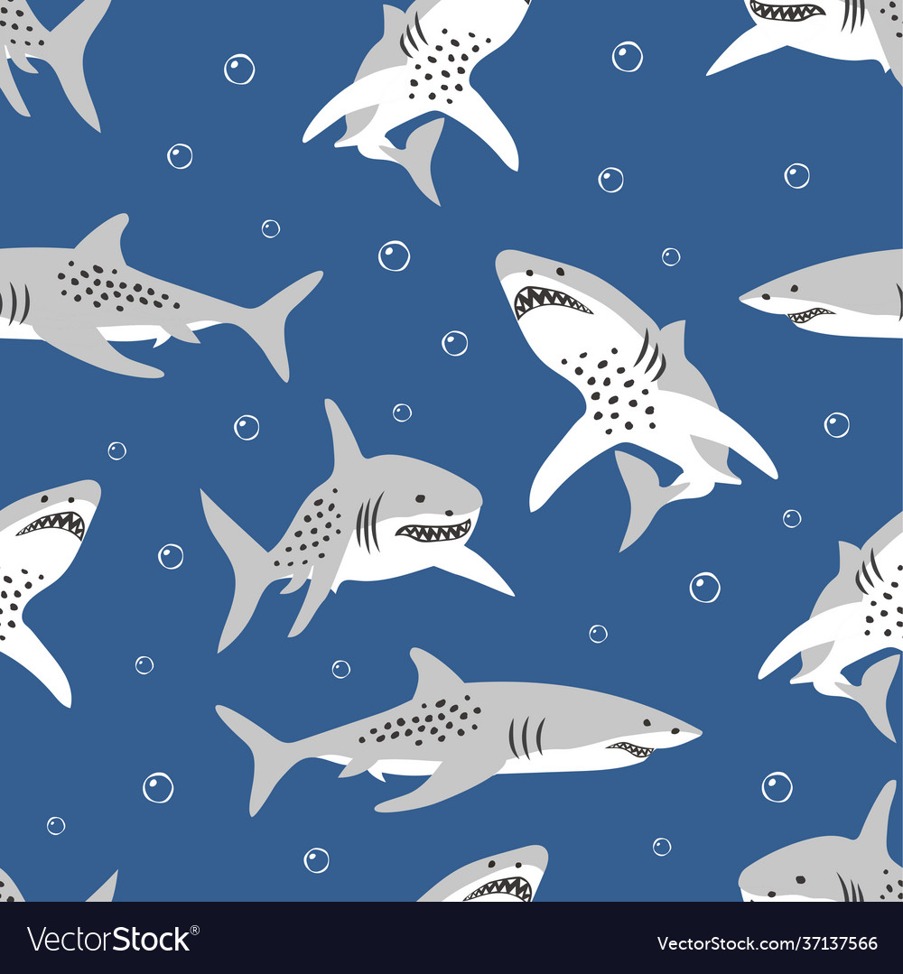 Childish seamless pattern with angry shark Vector Image