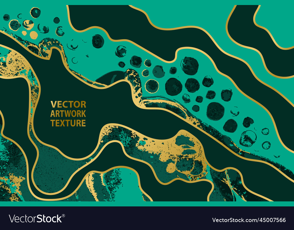 Deep emerald green waves and swirls with golden