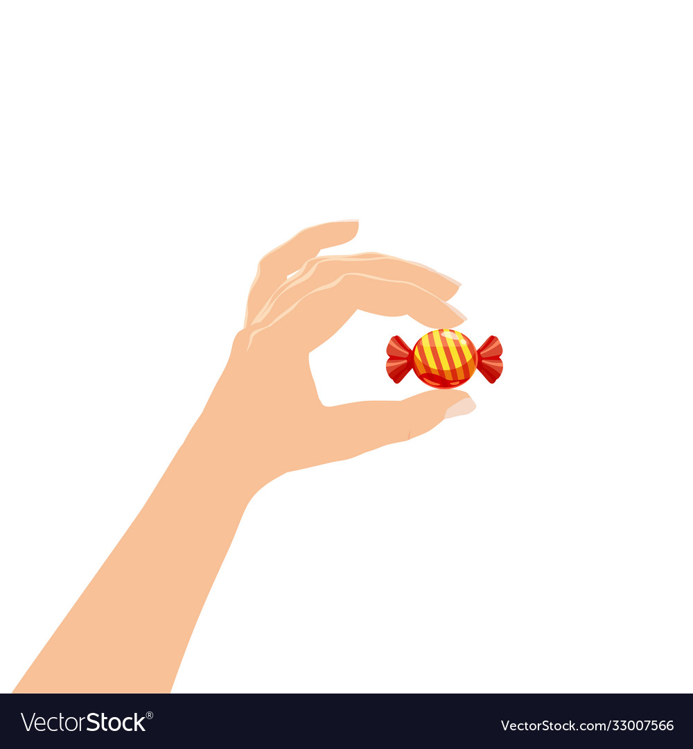 Hand hold candy wrapper dessert sweetness Vector Image