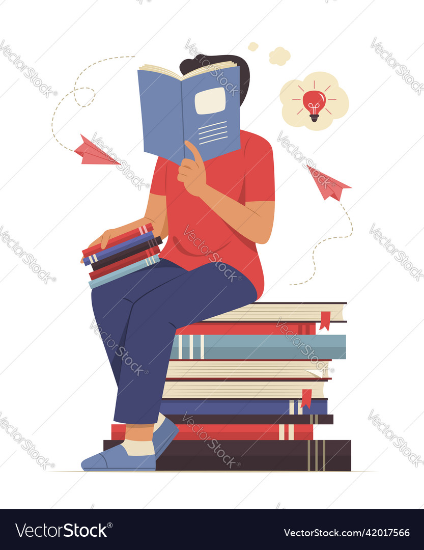 Man reading book and thinking idea