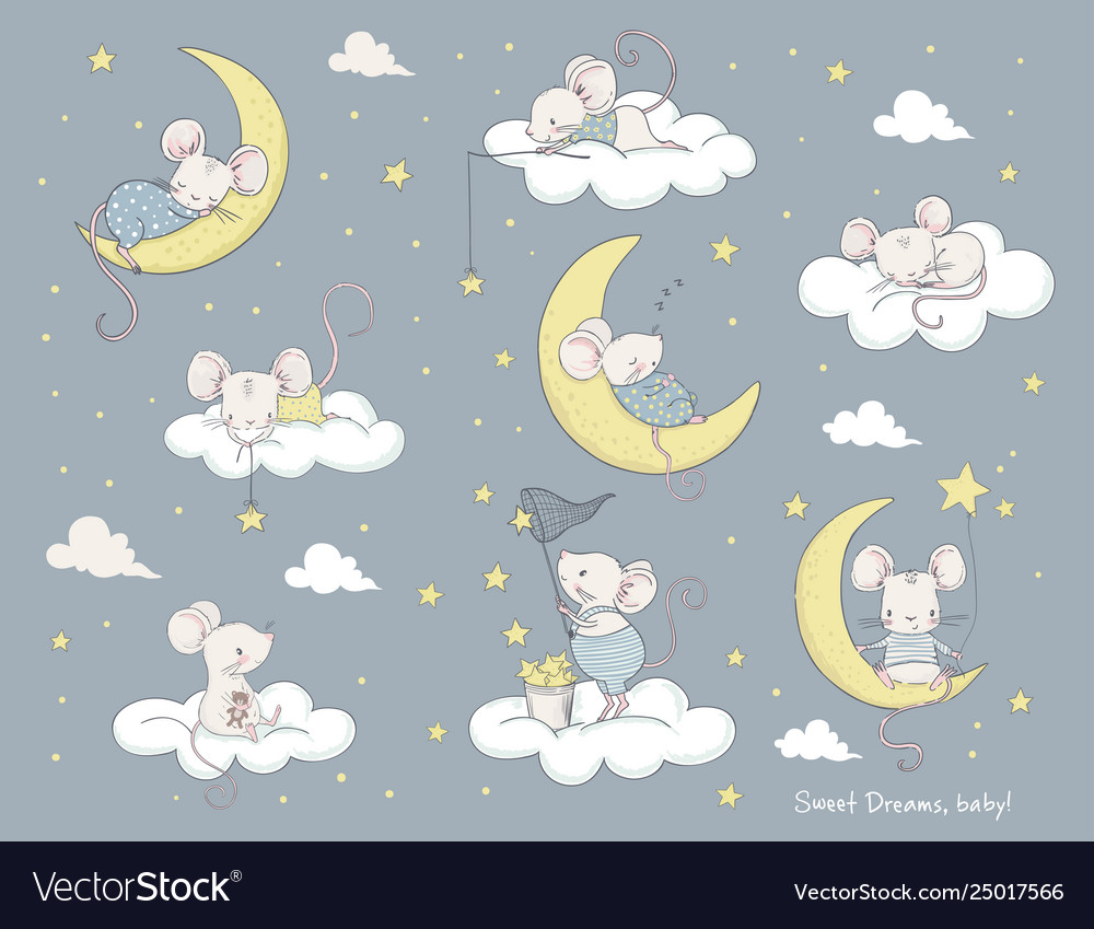 Set Cute Cartoon Mouses Royalty Free Vector Image 2209