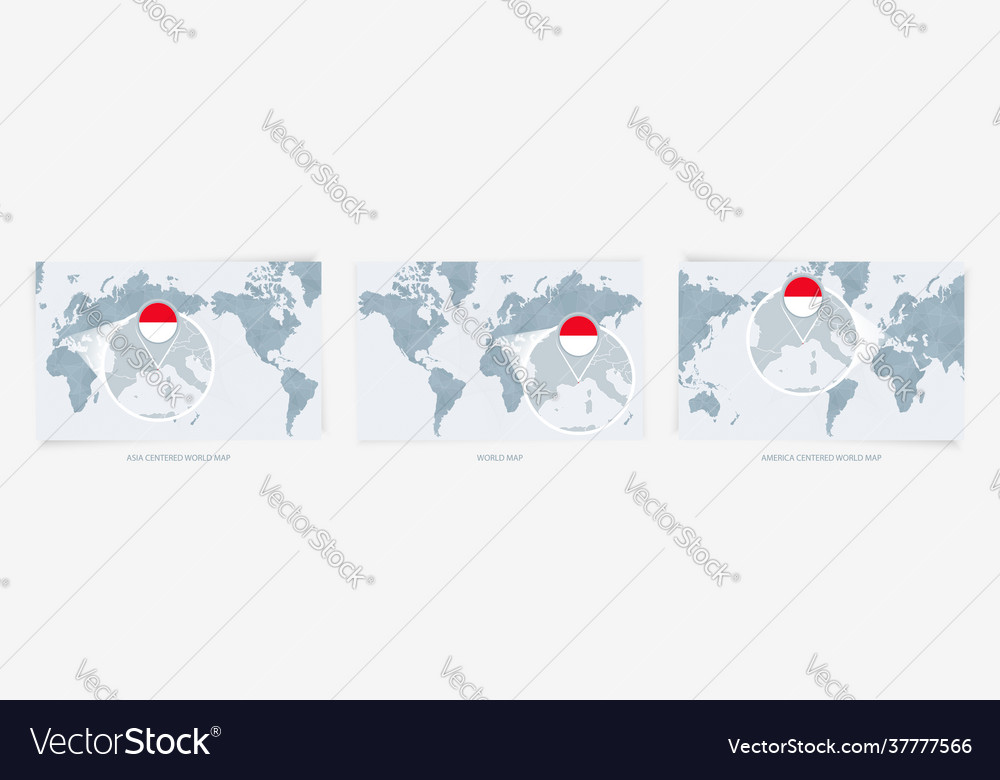 Three versions world map with enlarged