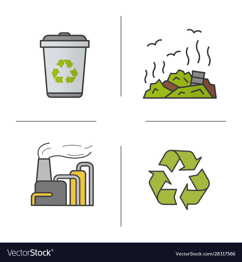 Waste management color icons set