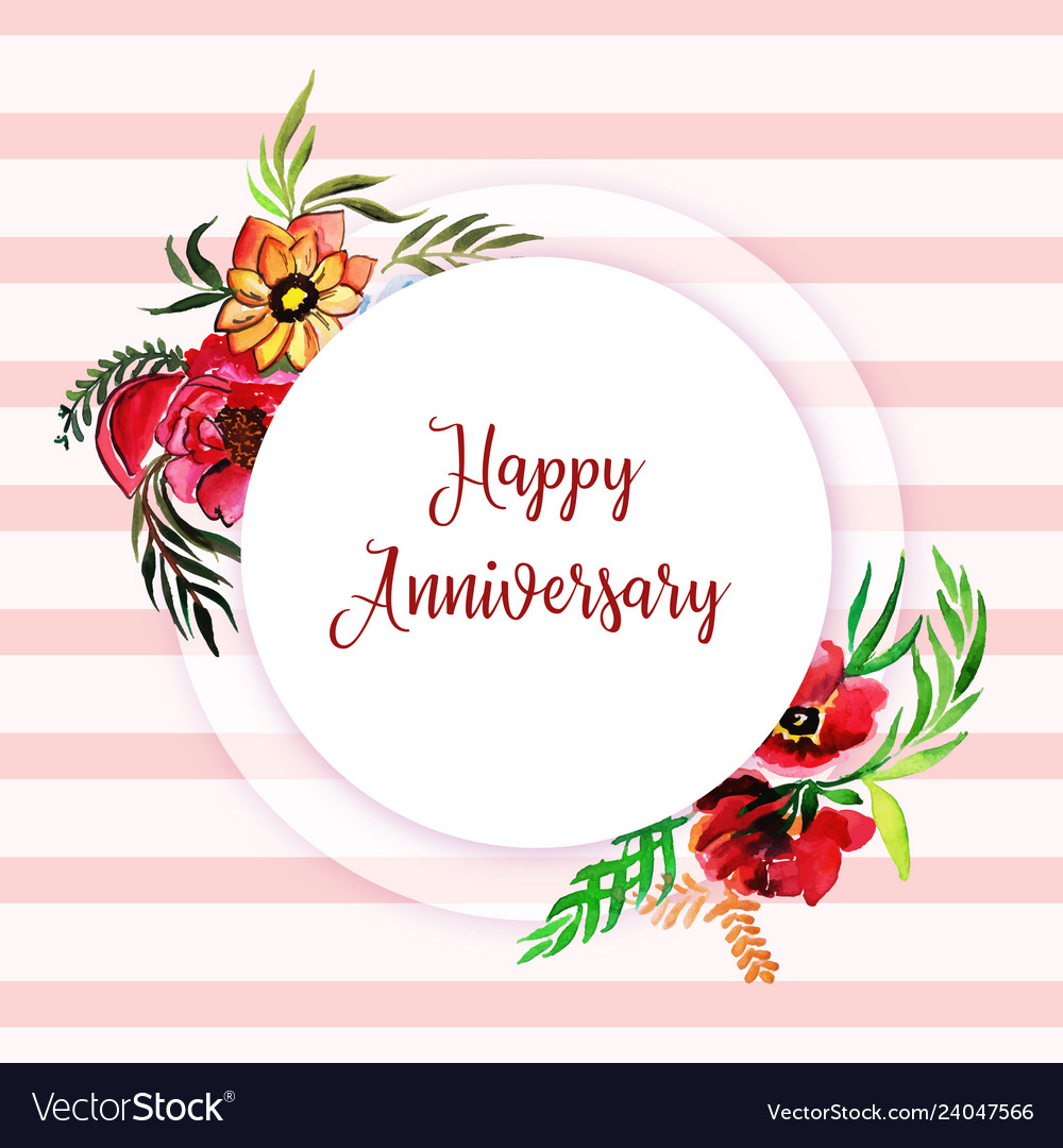 Watercolor floral happy anniversary frame Vector Image