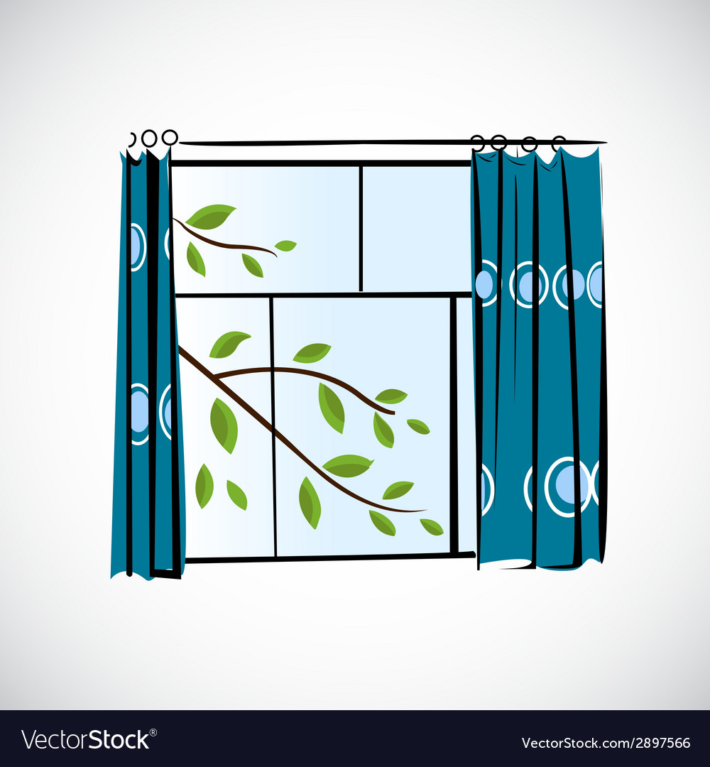 Window with curtains on a bright background