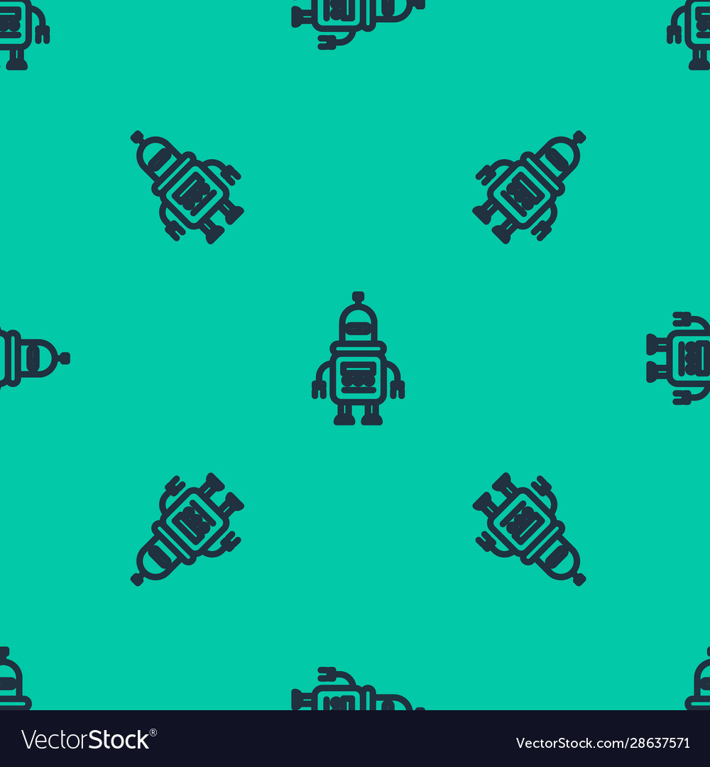 Blue line robot icon isolated seamless pattern