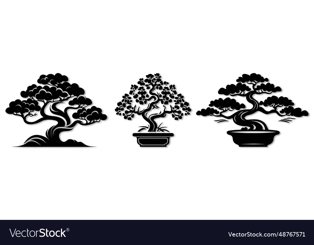 Bonsai tree design assets vector image Bonsai tree design assets