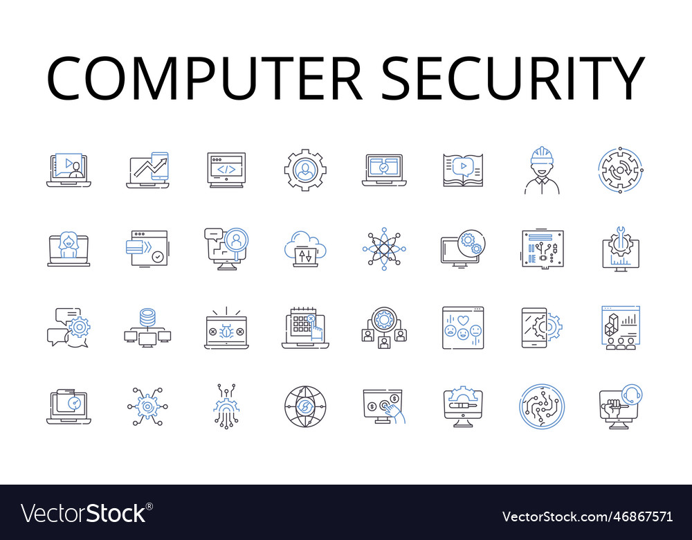 Computer security line icons collection data vector image Computer security line icons collection data