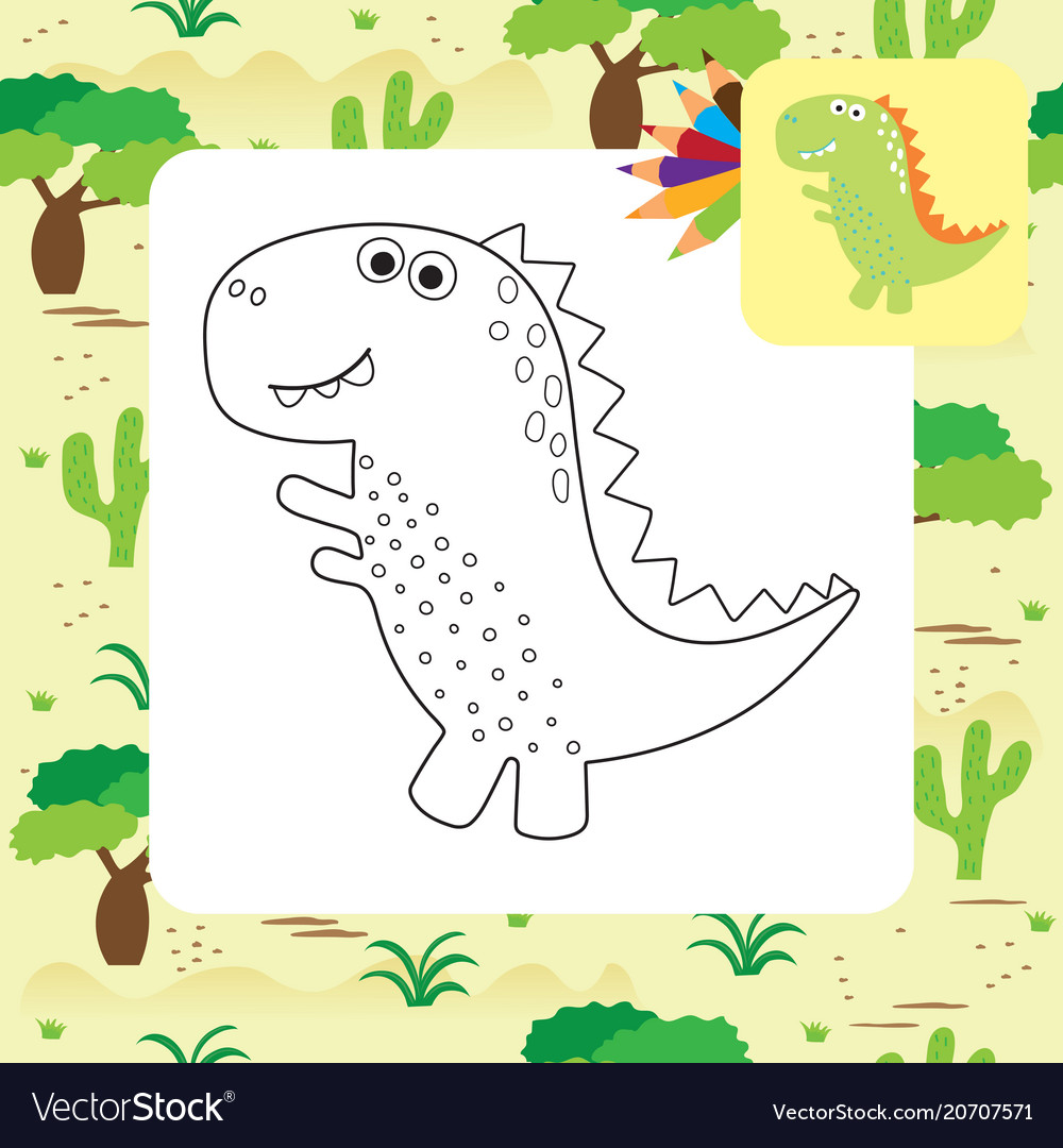 Cute Cartoon Dinosaur Coloring Page