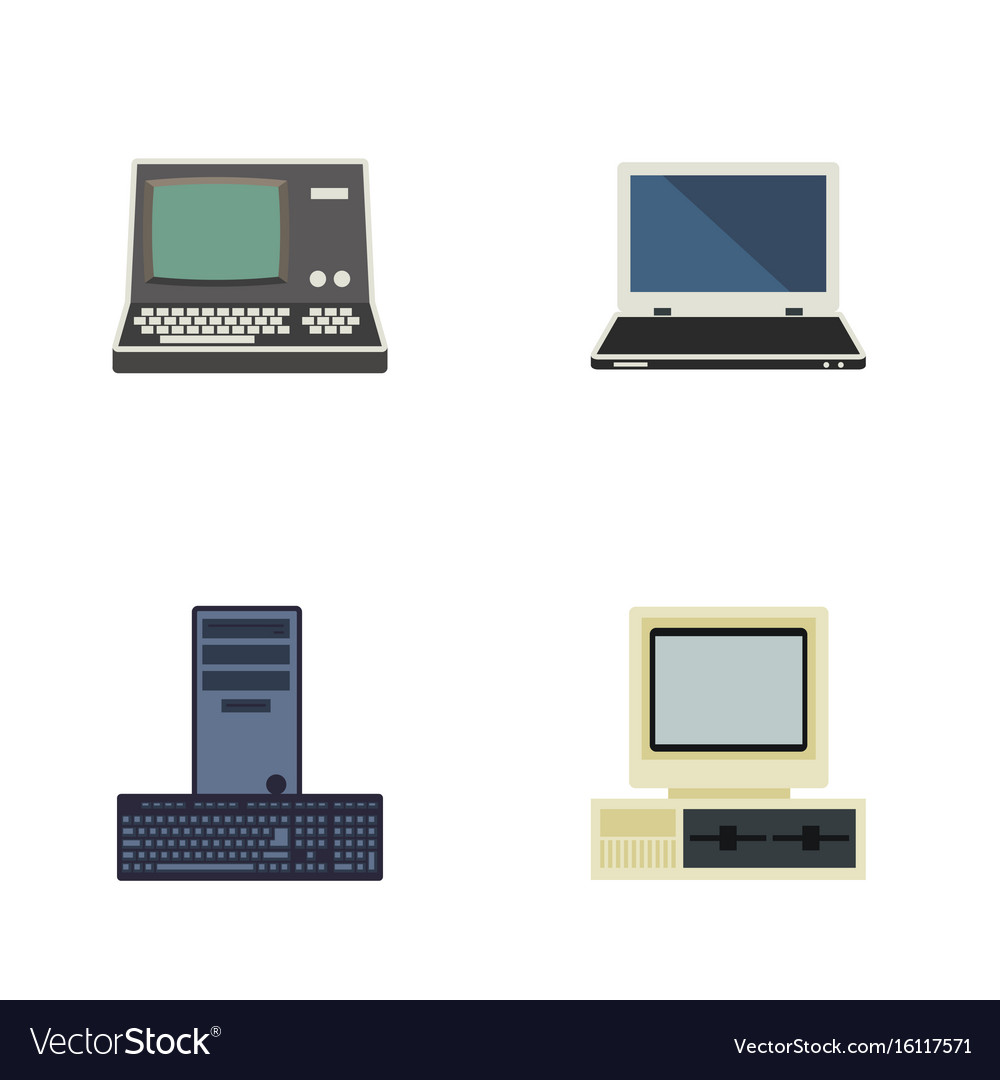 Flache Icon Computer-Set von Prozessor Notebook