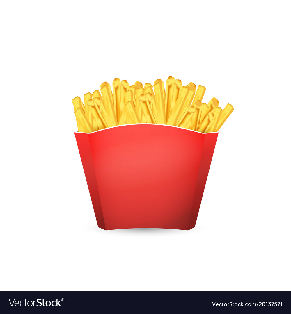 French fries potato in red bucket of fast food