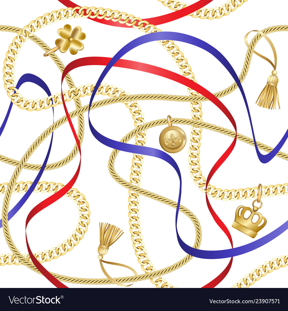 Golden chains seamless pattern on white background vector image Golden chains seamless pattern on white background