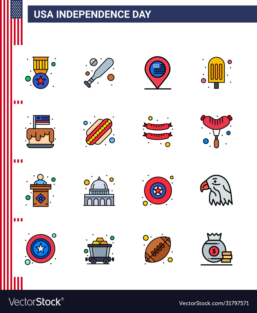 Happy independence day 16 flat filled lines icon Vector Image