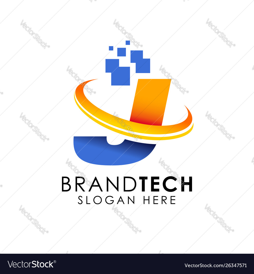 Letter j logo design template digital technology Vector Image