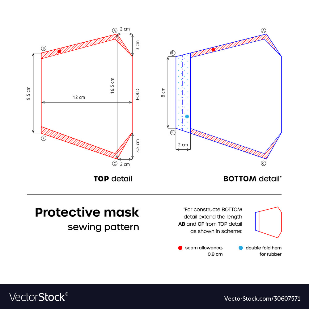 medical-mask-template-protective-mask-sewing-vector-image