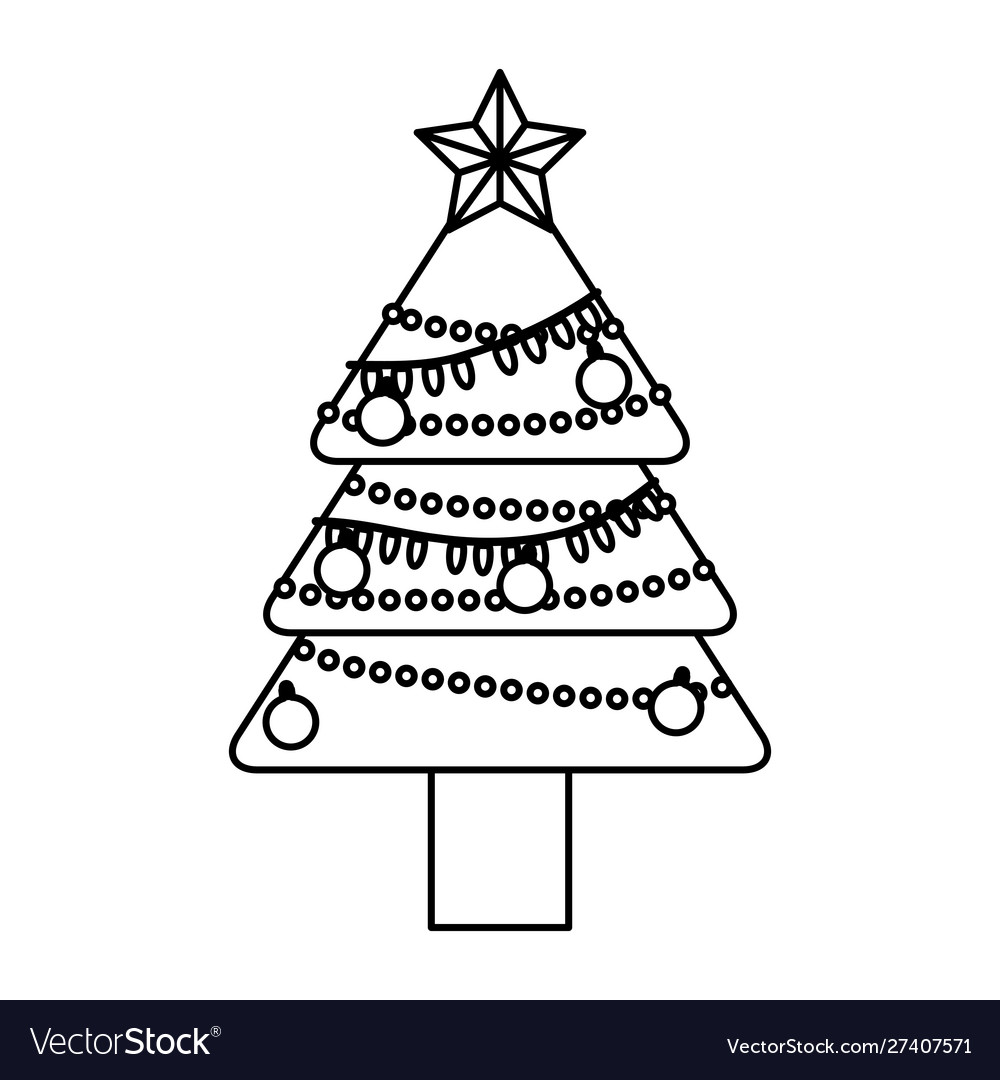 Merry Christmas Pine Tree With Colors Lights Vector Image