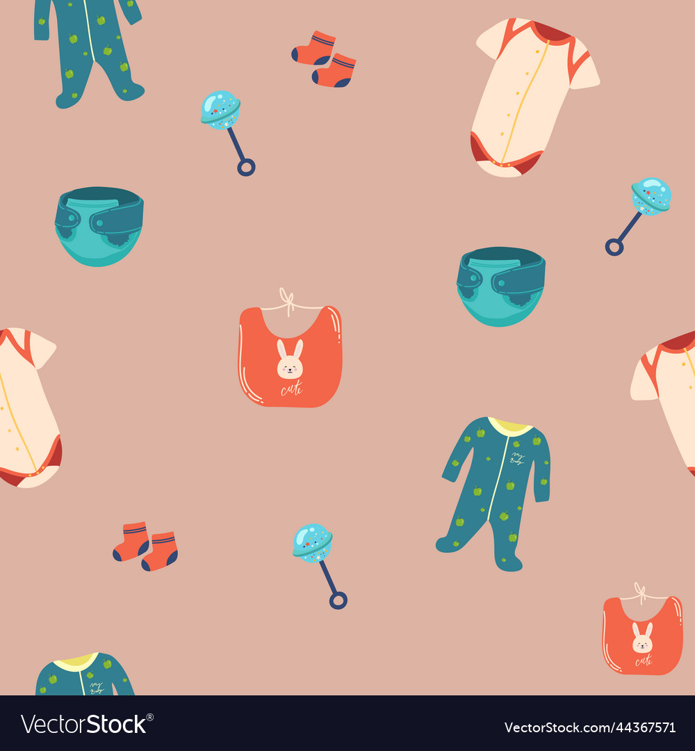 Seamless pattern with baby things clothes