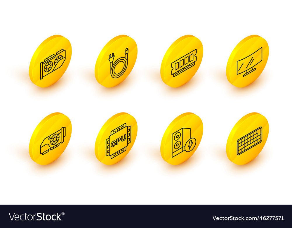 Set line keyboard case of computer processor vector image Set line keyboard case of computer processor