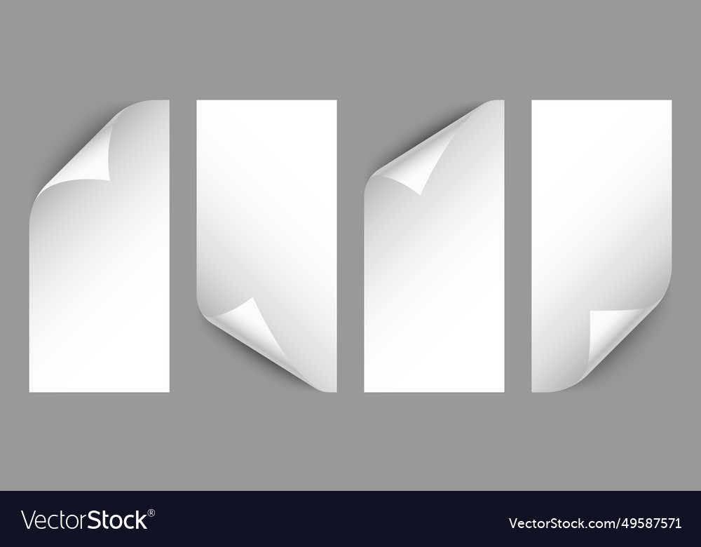 Set of white paper curls curled page corner Vector Image