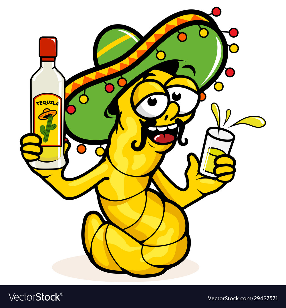 Tequila worm with a bottle tequila Royalty Free Vector Image